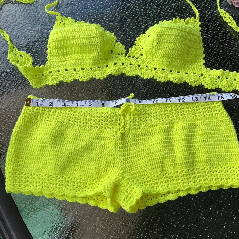 Neon Yellow Handmade Crochet Bikini Set – 100% Cotton – Adjustable S-M-L